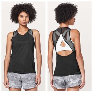 Lululemon For The Run Size 4 Open Back Keyhole Tank Top Black Mesh Gym Running